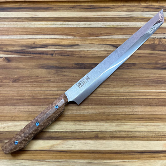 Meglio Semi-Custom 320mm (12.5") Sakimaru Yanagiba w/ Blue Gum Eucalyptus Handle