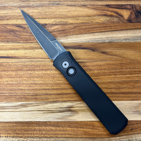 Pro-Tech Godson 3.15" Auto w/ DLC Washed Blade & Black Aluminum Handle