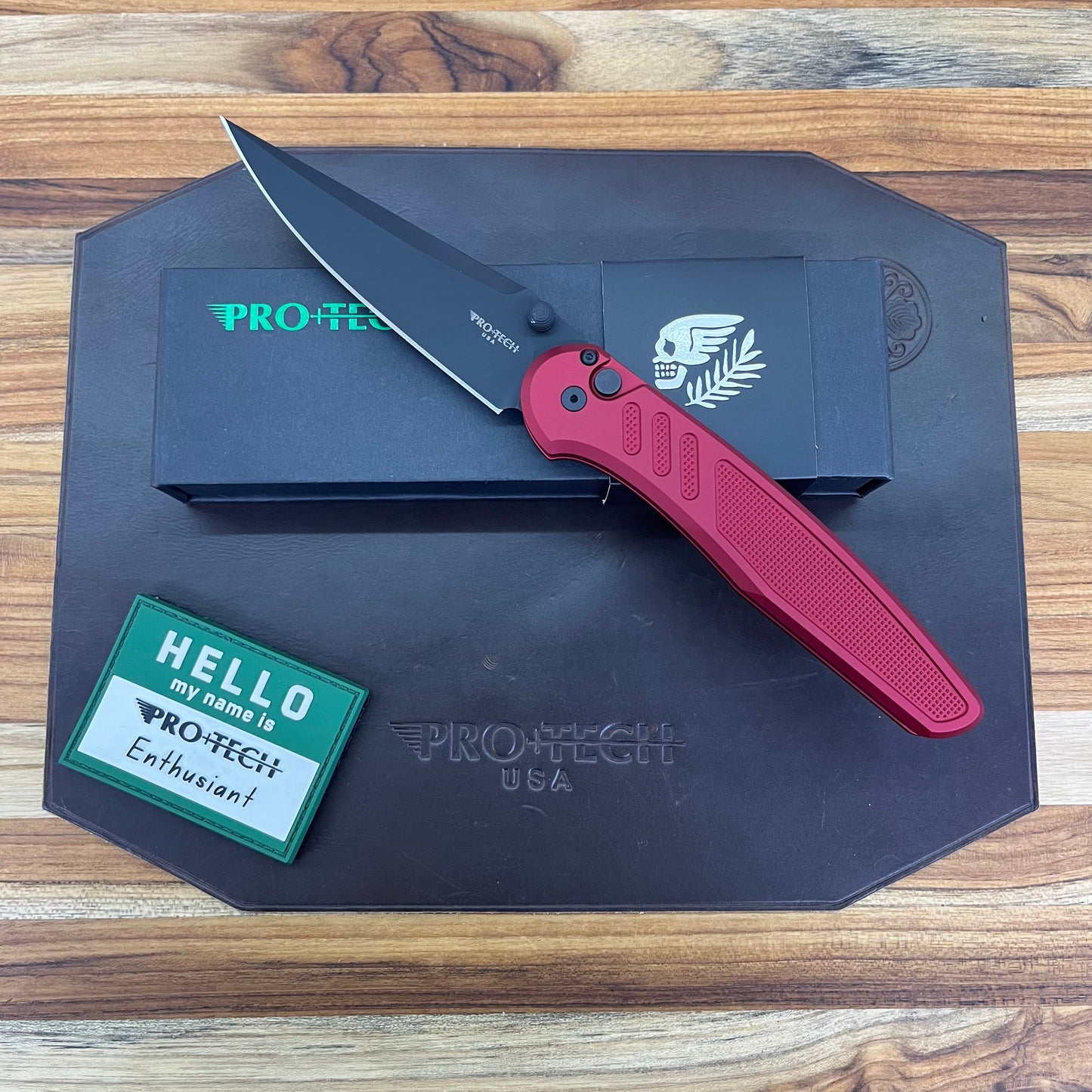 Pro-Tech Avalon 4" Folding Knife DLC Black w/ Knurled Red Aluminum Handle