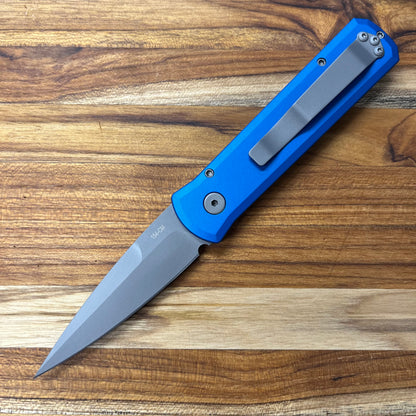 Pro-Tech Godson 3.15" Left-Handed Auto w/ Blue Aluminum Handle