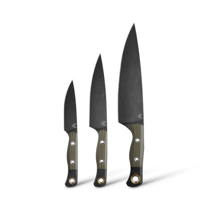 Benchmade Kitchen Knives 3 Piece Set w/ OD Green & Black G10 Handles