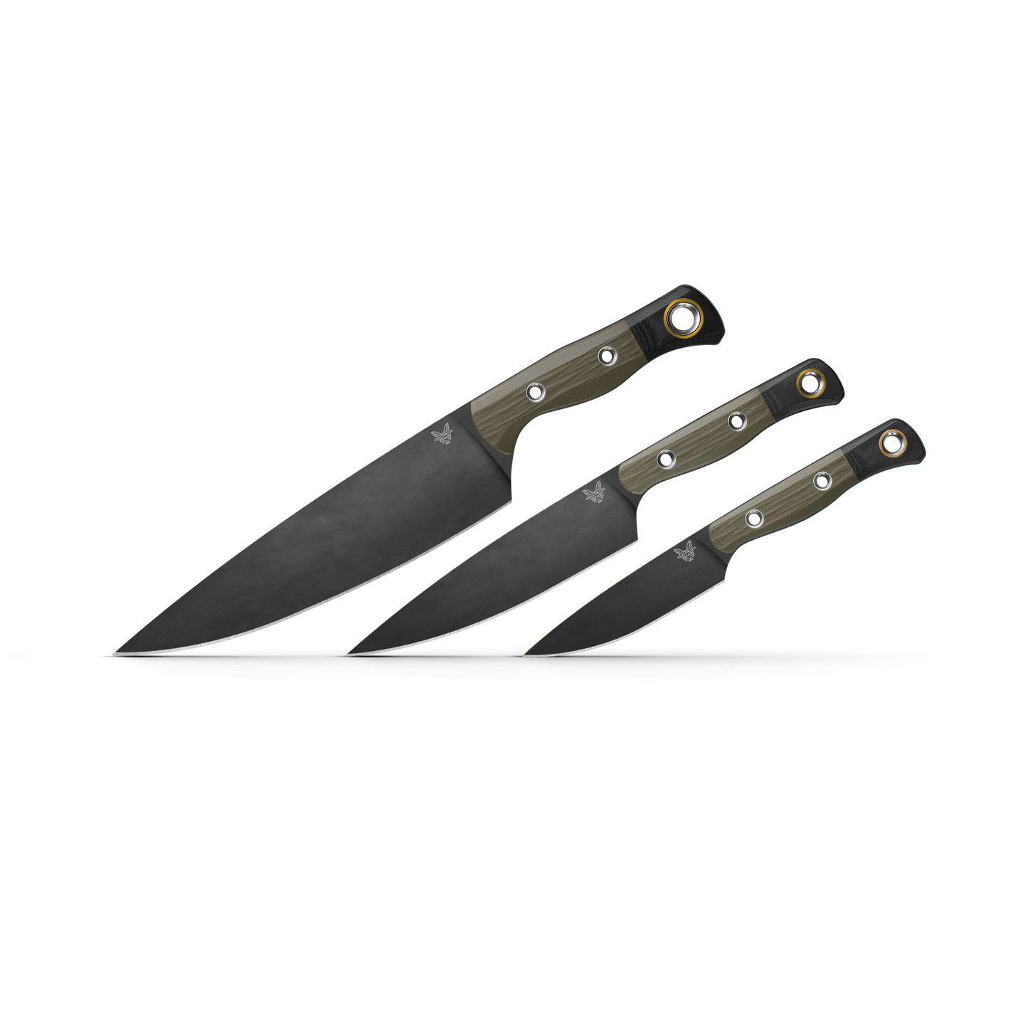 Benchmade Kitchen Knives 3 Piece Set w/ OD Green & Black G10 Handles