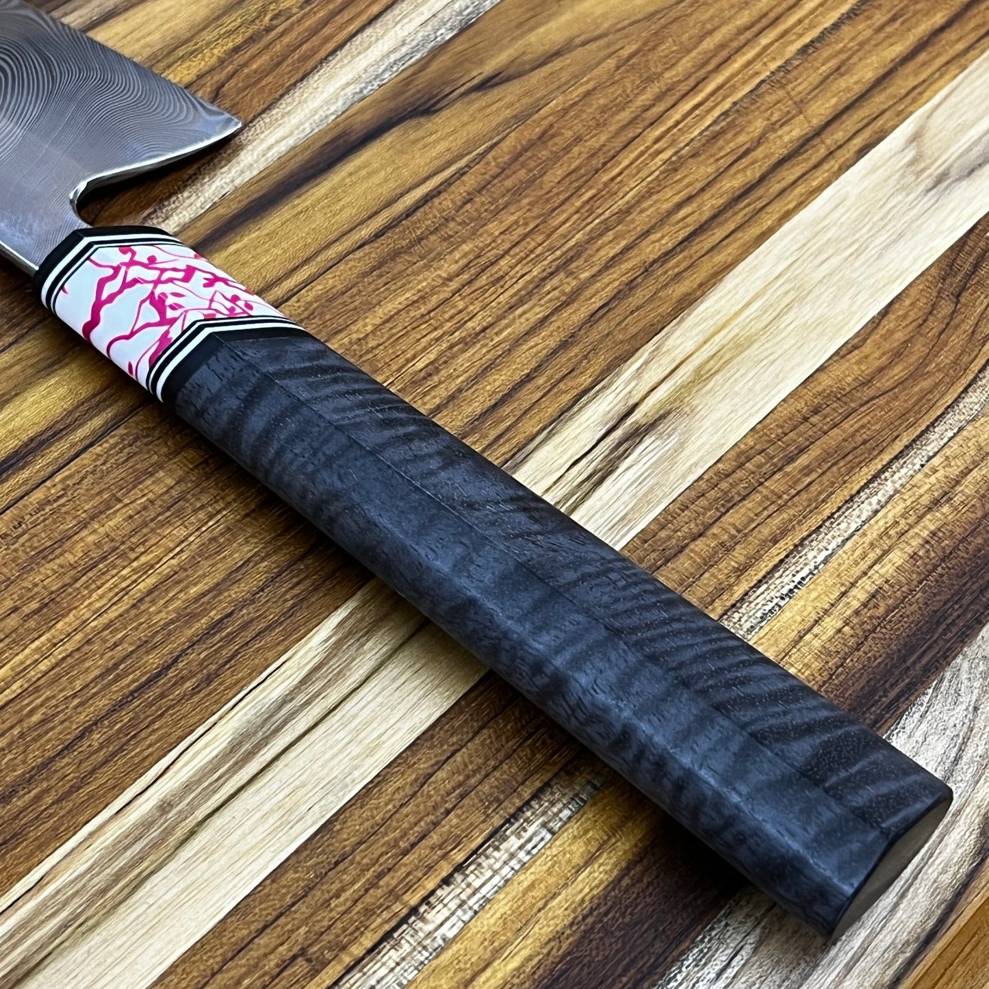 3rd Hill Customs Damasteel 280mm (11") Sujihiki w/ Black Curly Mango Handle