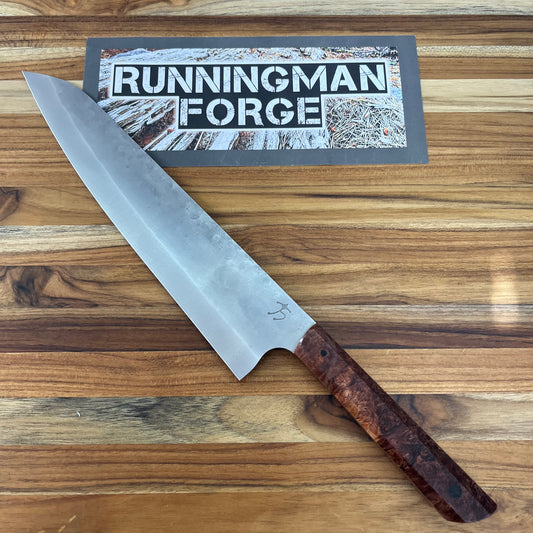 Running Man Forge Ready Series 240mm (9.5") Gyuto w/ Brown Maple Burl Handle