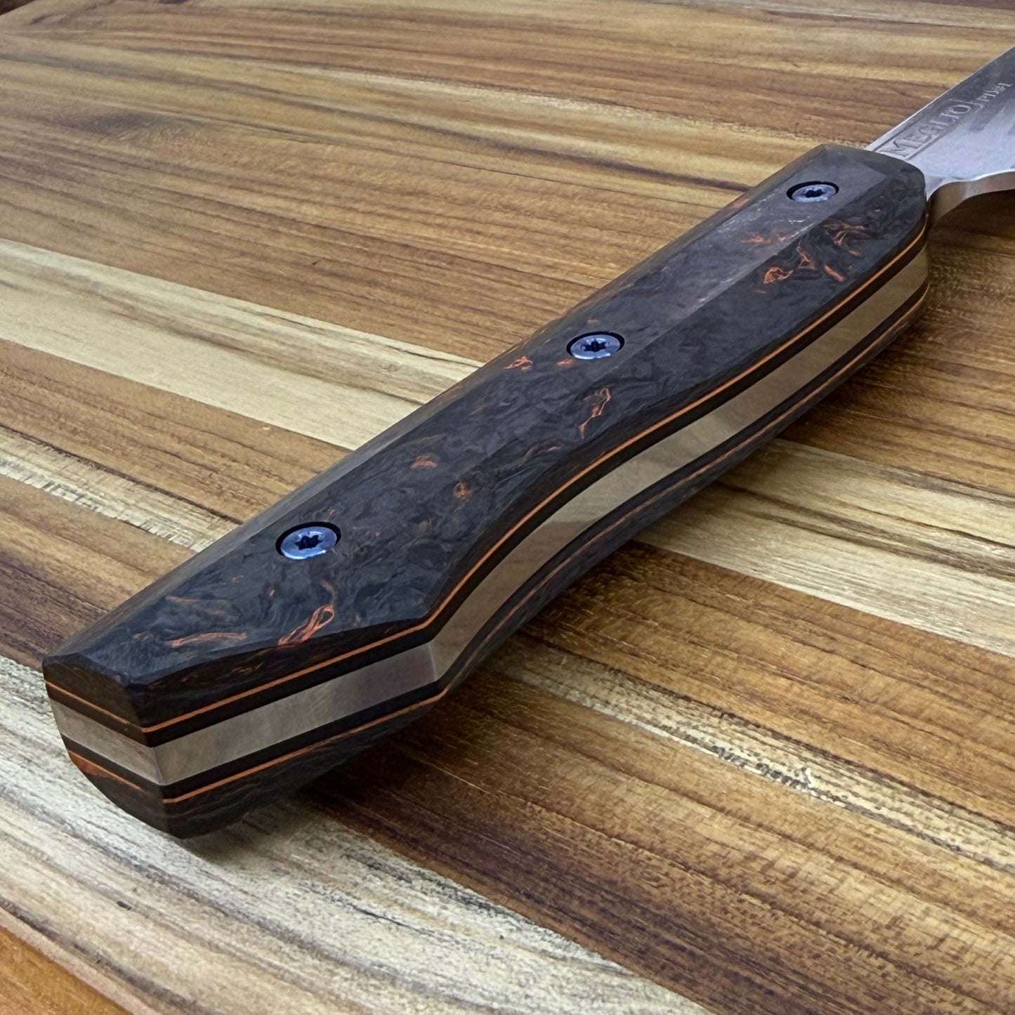 Meglio Blade Show Custom 10" PD#1 Sakimaru Sujihiki w/ S-Grind & Orange Dark Matter Carbon Fiber Handle