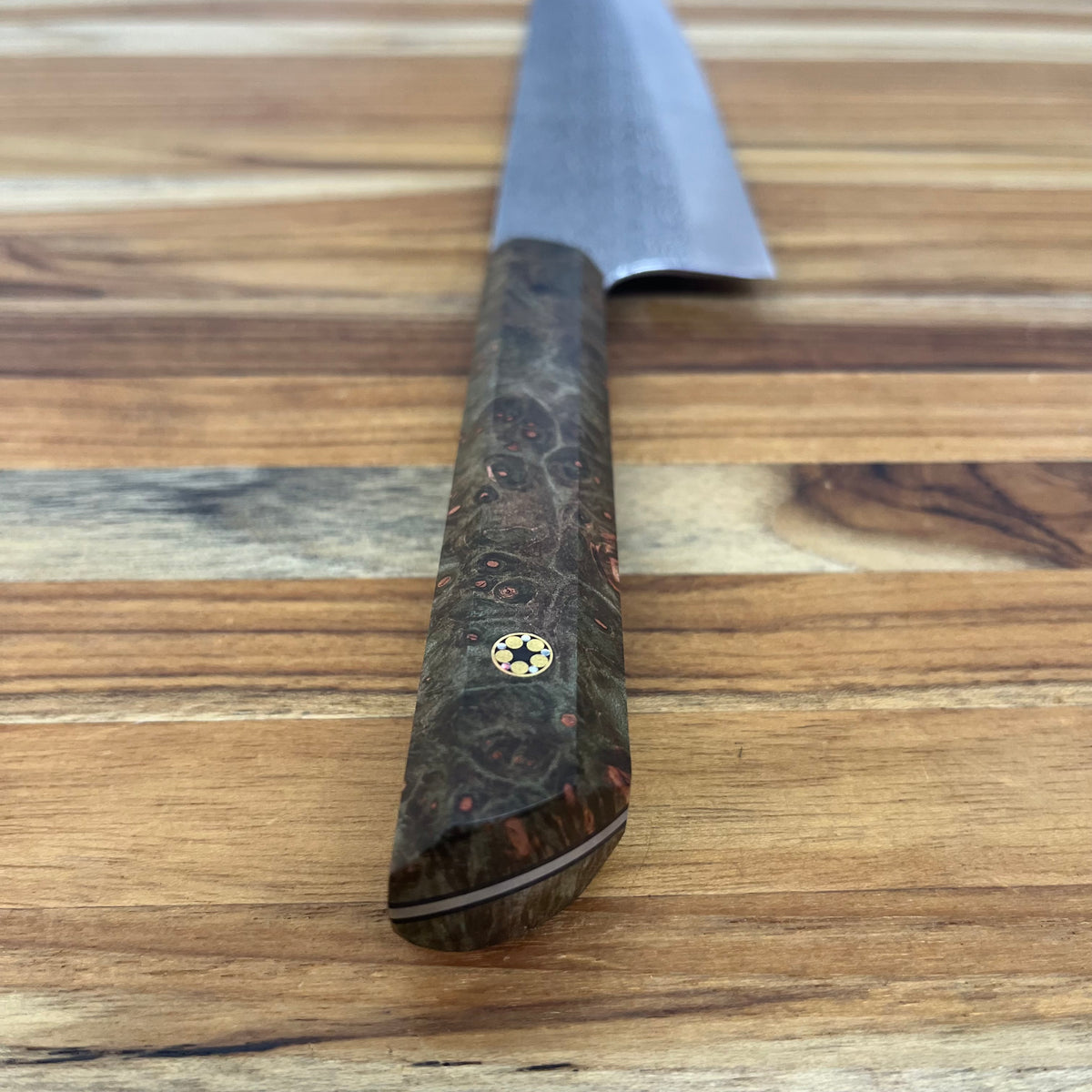 Running Man Forge Semi-Custom 210mm (8.25") Kiritsuke w/ Laser Engraving & Brown/Orange Maple Handle