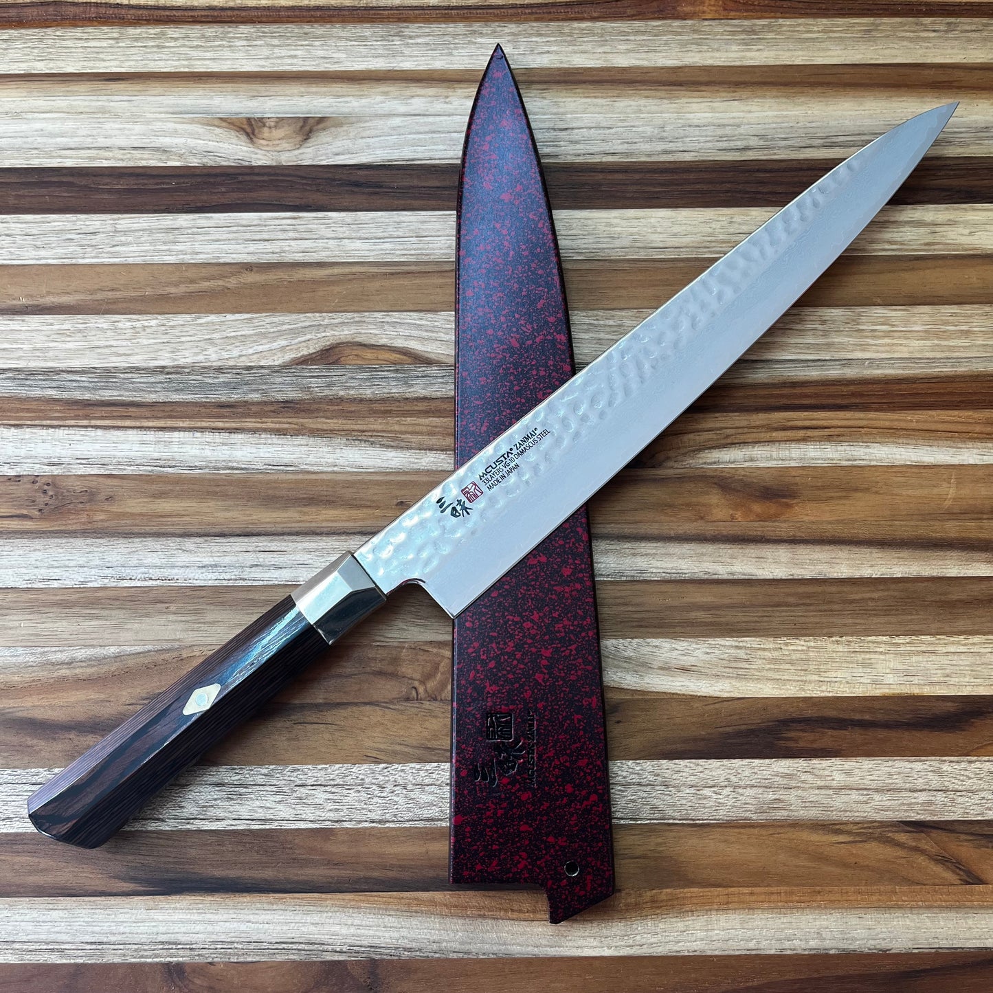 Mcusta Zanmai Red Lacquer 300mm (11.75") Sujihiki Saya w/ Pin