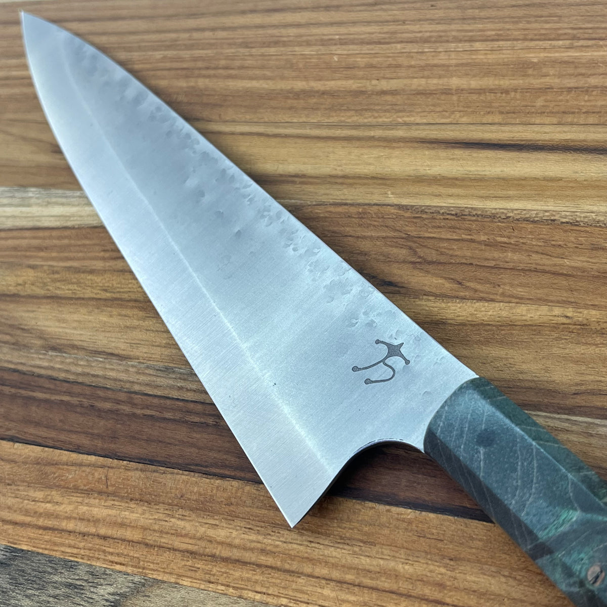 Running Man Forge Ready Series 200mm (8") Carbon Steel Chef's Knife w/ Turquoise Maple Burl Handle