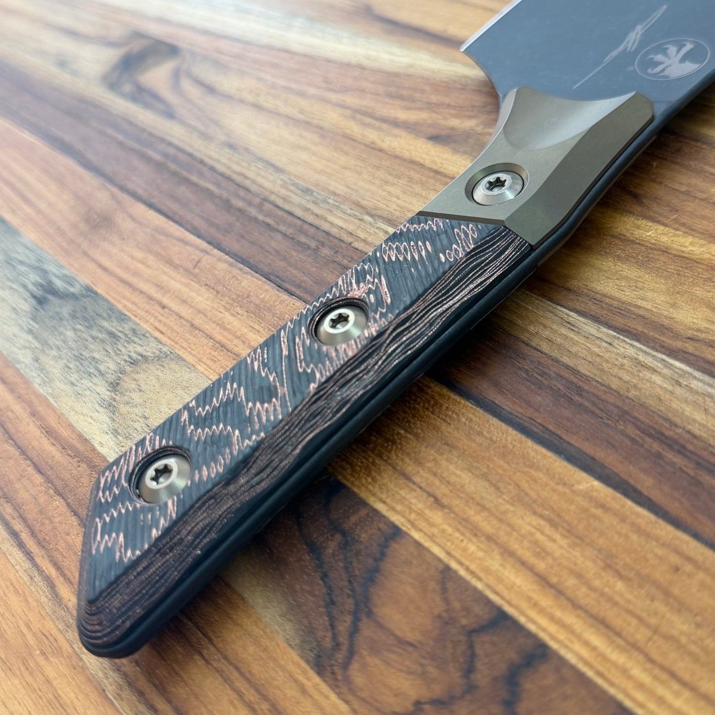 Microtech Signature Series Culinary 6" DLC Santoku w/ Bronze Titanium Bolster & Livewire Carbon Fiber Handle