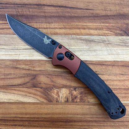 Benchmade Mini Crooked River 3.5" Folding Knife w/ Burnt Copper Aluminum & Black Canvas Micarta Handle