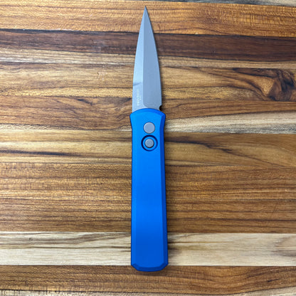 Pro-Tech Godson 3.15" Left-Handed Auto w/ Blue Aluminum Handle