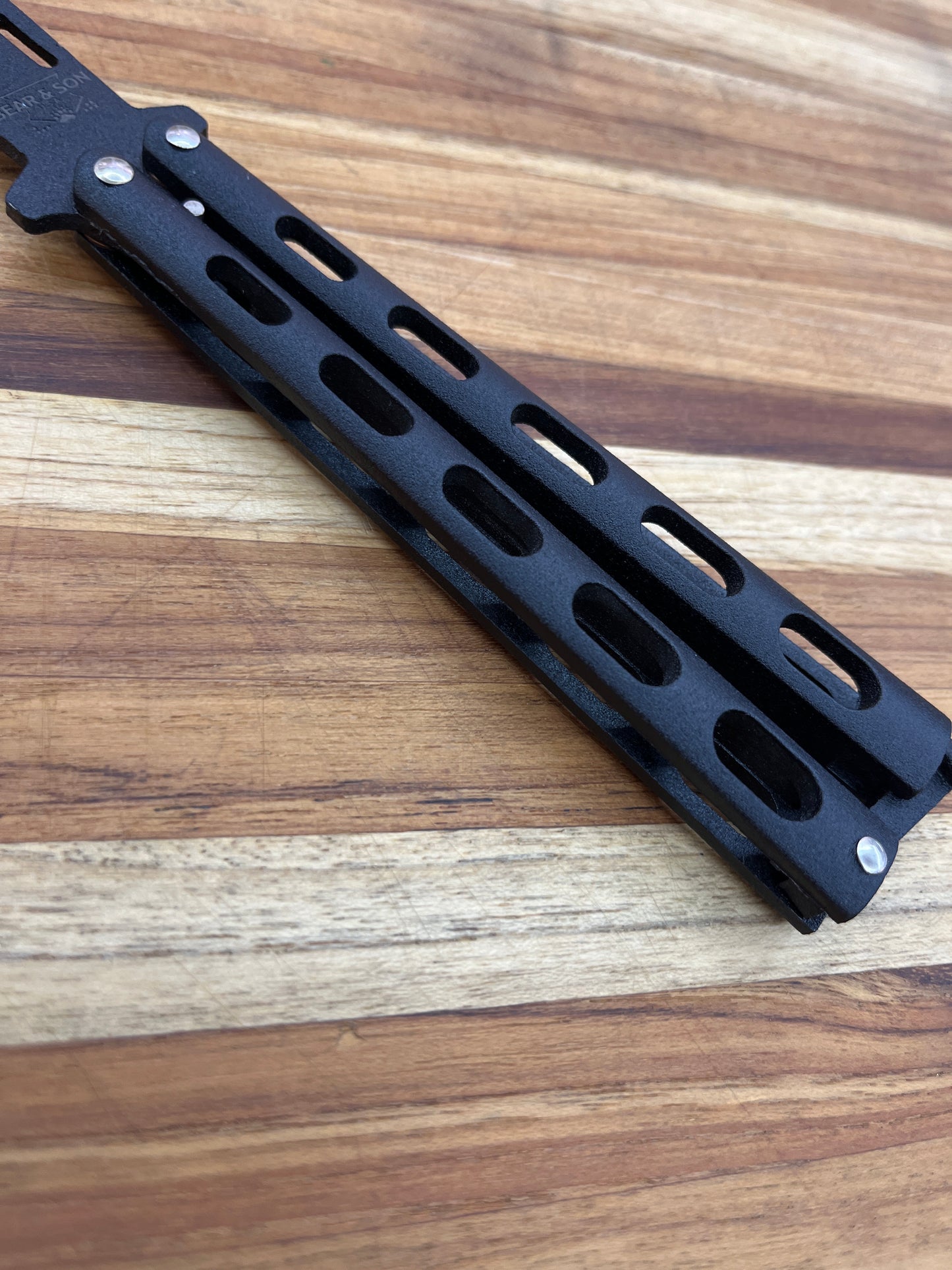 Bear & Son Butterfly Knife 3.5" w/ Black Zinc Handles