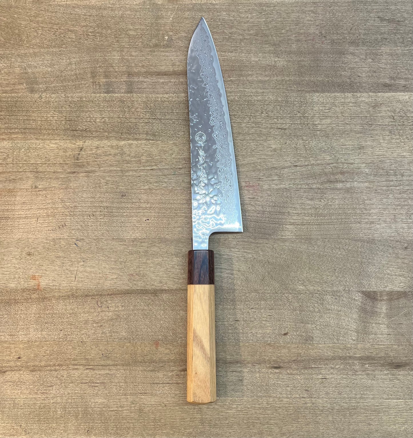 Kikuichi *LIMITED EDITION* 67 Layer Mirror Damascus Tsuchime 210mm (8.25") Gyuto w/ Zelkova Wood