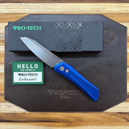 Pro-Tech Oligarch 3.5" Stonewash Auto w/ Blue Aluminum Handle