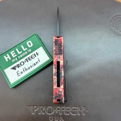 Pro-Tech Runt 5 2" Auto w/ DLC Wharncliffe Blade & Crimson Tiger Camo Aluminum Handle