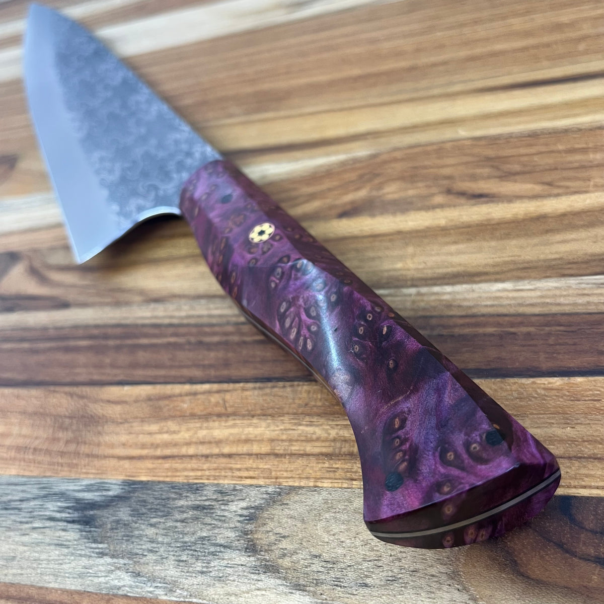 Running Man Forge Semi-Custom 210mm (8.25") Chef's Knife w/ Laser Engraving & Magenta Maple Handle
