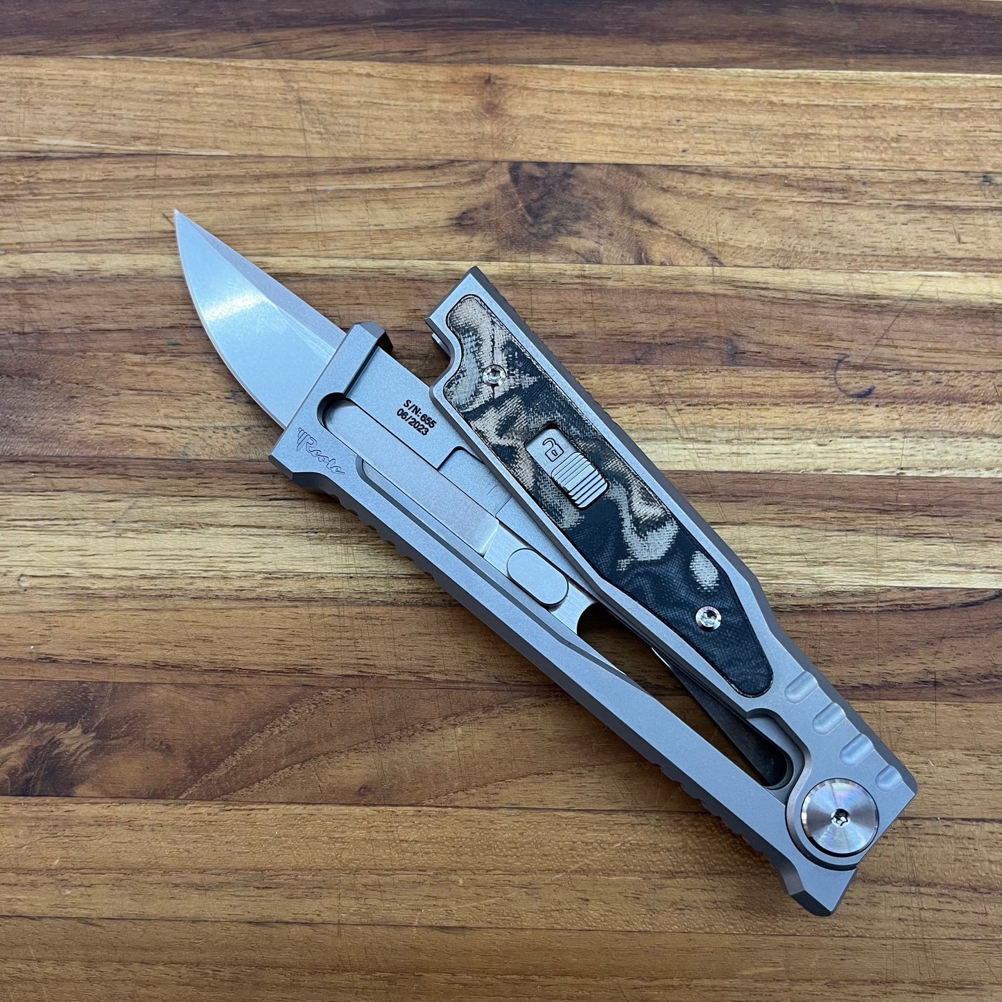 Reate EXO-M 3.25" Drop Point Gravity Knife w/ Burl Camo Handle