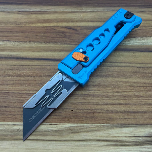 Reate Exo-U Gravity 2.5" Utility Knife w/ Blue Speedhole Handle