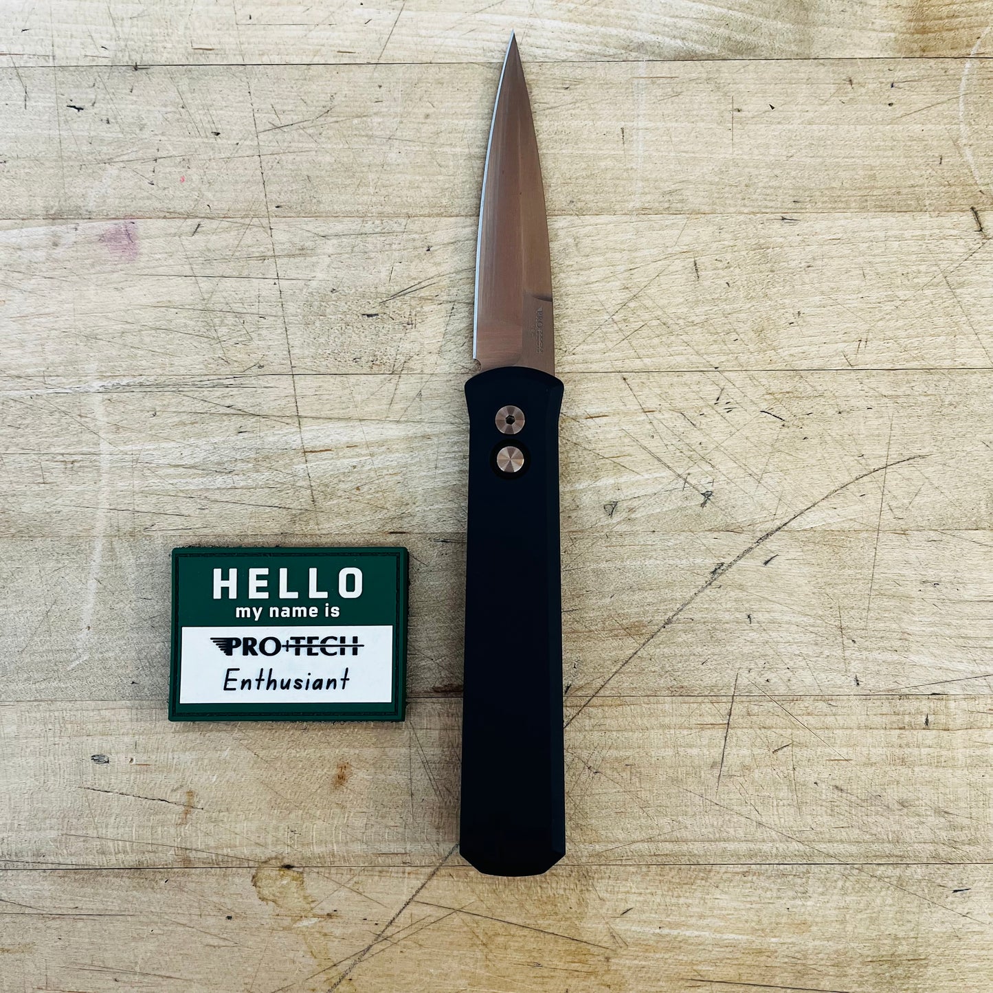 Pro-Tech Godfather 4" Auto w/ Rose Gold Blade & Black Aluminum Handle