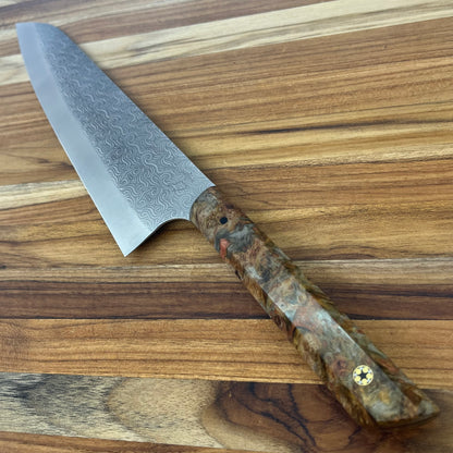 Running Man Forge Semi-Custom 210mm (8.25") Gyuto w/ Laser Engraving & Brown/Orange Maple Handle