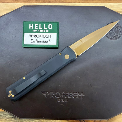 Pro-Tech Godfather 4" Auto w/ Tan Blade & Black Aluminum Handle