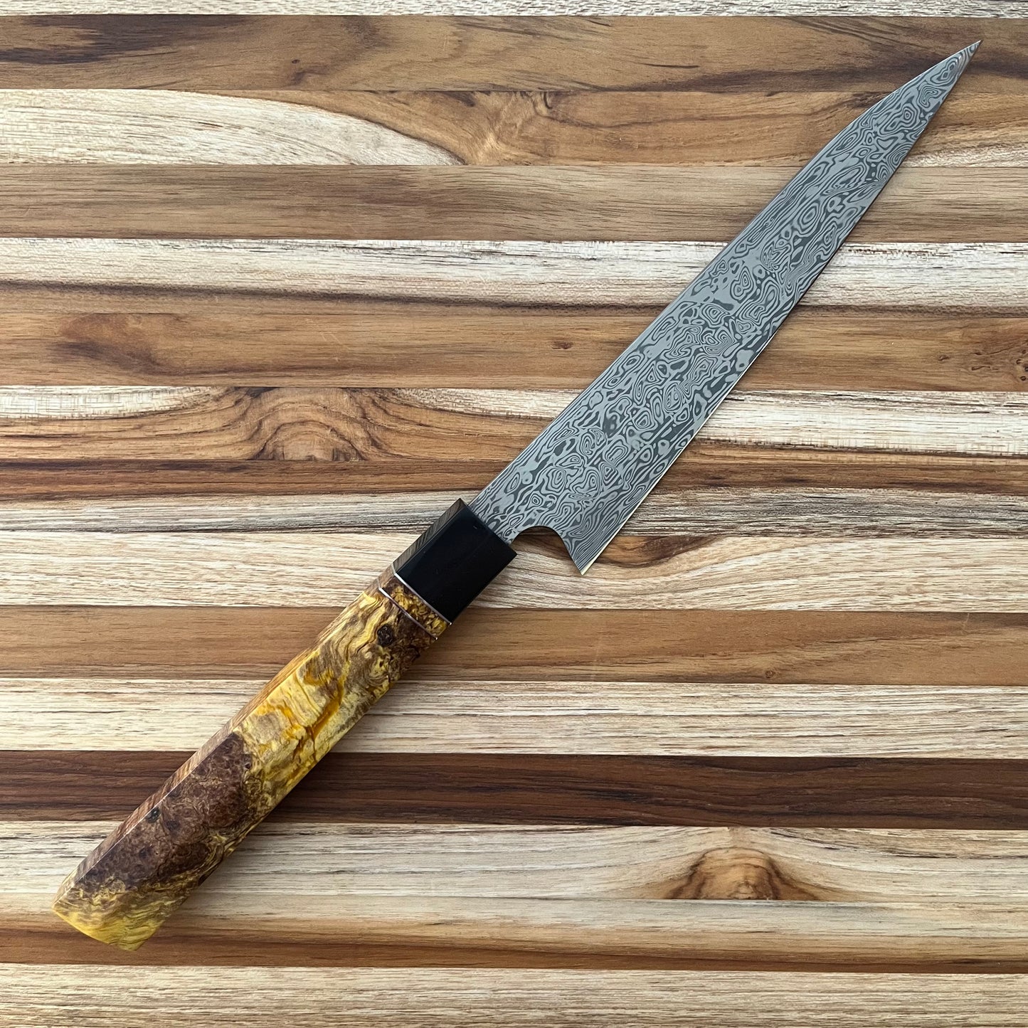 Alfredo Faccipieri Artisanal 175mm (7") Petty w/ Damasteel Bifrost Damascus and Yellow Maple Handle