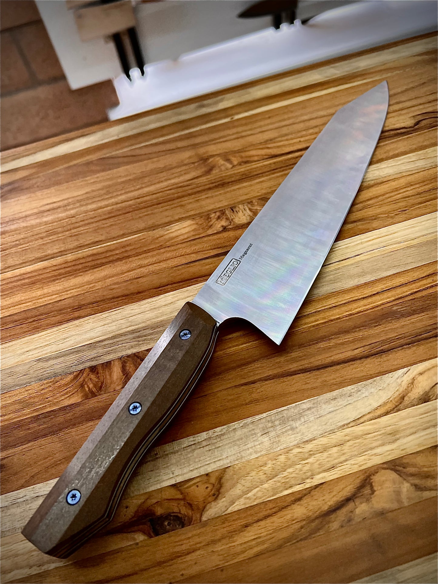 Meglio 10" Satin Semi-custom Magnacut Gyuto 2.0 Kiritsuke with Ancient Birch