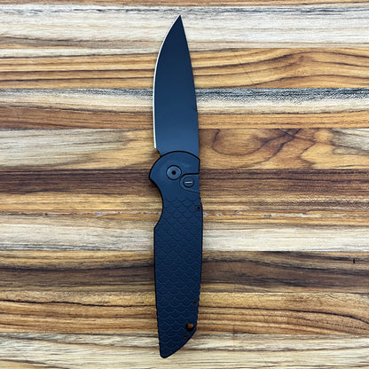 Pro-Tech TR-3 Operator Edition 3.5" All Black Auto w/ Tritium Button & Fish Scale Aluminum Handle