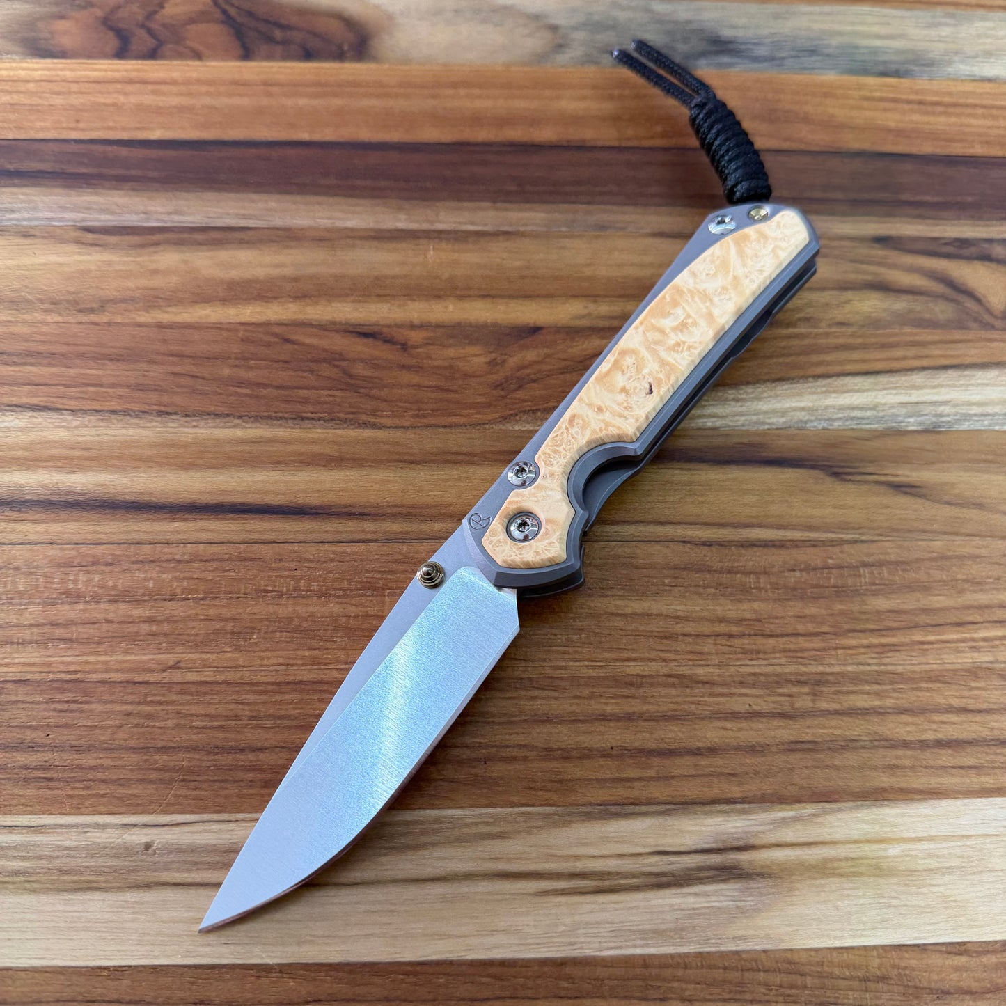 Chris Reeve Small Sebenza 31 3" Folding Knife w/ Polished Titanium Handle & Box Elder Maple Inlay