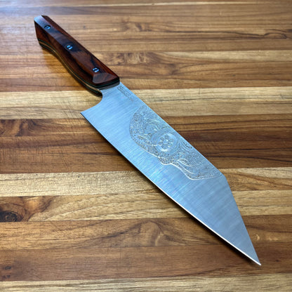 Meglio Semi-Custom 6.5" CD#1 Satin Kiritsuke w/ Lasered Sugar Skull & Cocobola Handle
