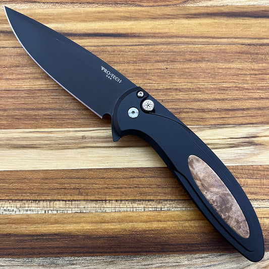 Pro-Tech *Limited Edition* Cambria Flipper 3.5" Folding Knife w/ Mosaic Pin & Maple Burl Inlay