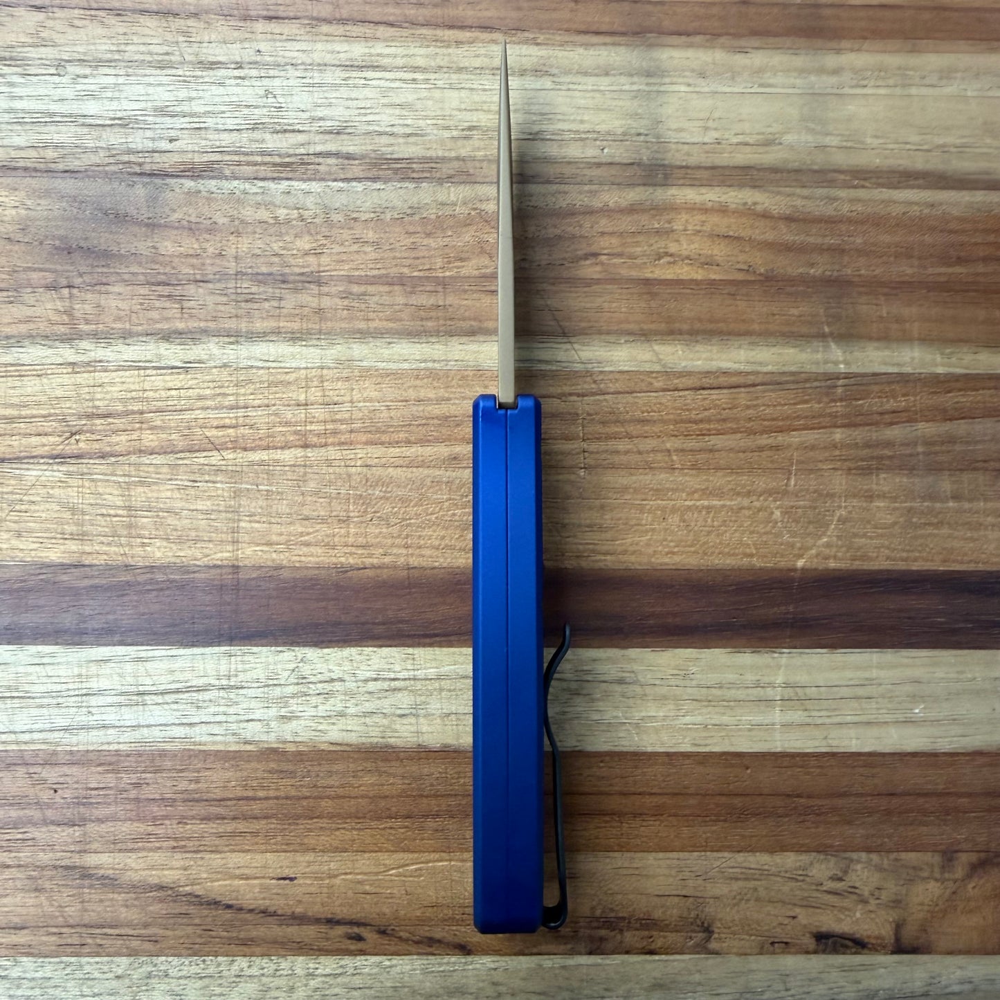 Pro-Tech *Limited Edition* Duke 2 2.75" Auto w/ Tan PVD & Navy Blue Aluminum Handle