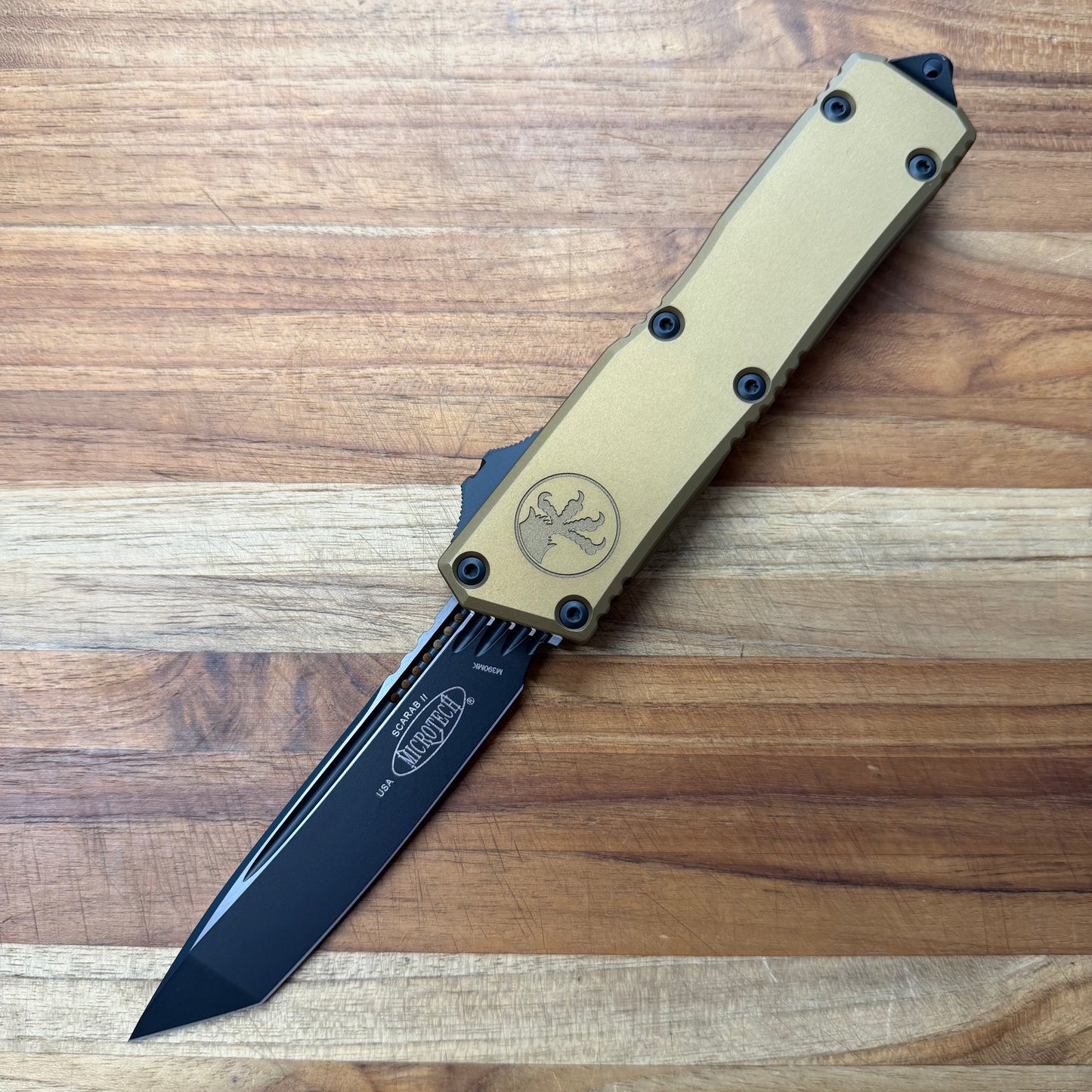 Microtech Scarab II Gen III Executive T/E 4" OTF w/ Tan Aluminum Handle