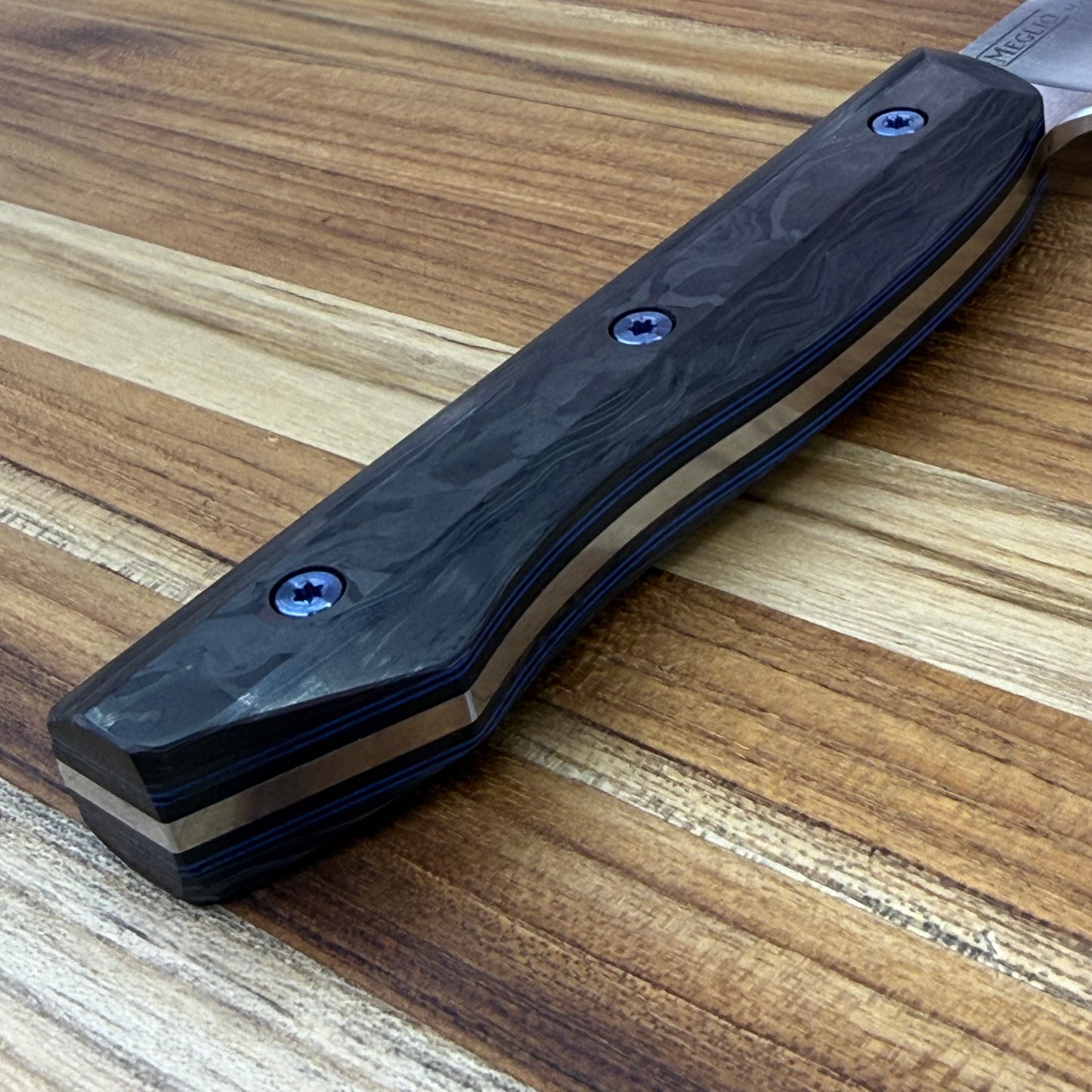 Meglio Blade Show Custom 7" Satin Sakimaru Honesuki w/ S-Grind & Carbon Fiber Handle