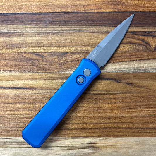 Pro-Tech Godson 3.15" Left-Handed Auto w/ Blue Aluminum Handle