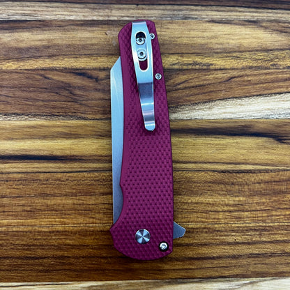Pro-Tech *Limited Edition* Malibu 3.25" Flipping Knife w/ Pearl Button & Red Textured Aluminum Handle
