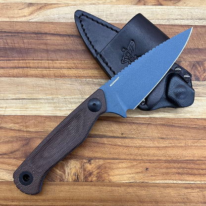 Benchmade Dacian 3.25" Fixed Blade w/ Brown Canvas Micarta Handle & Black Leather/Boltaron Sheath