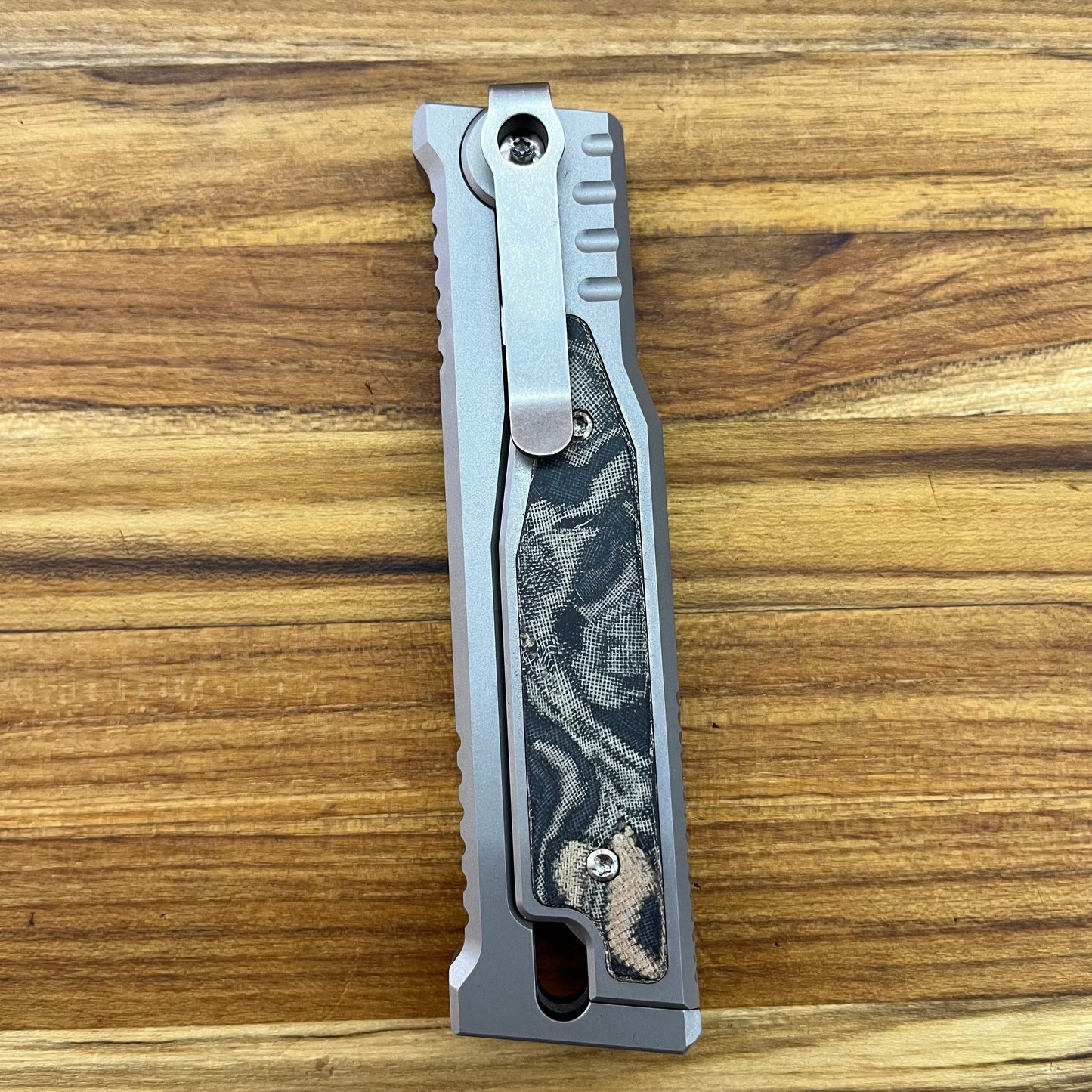 Reate EXO-M 3.25" Tanto Gravity Knife w/ Burl Camo Handle
