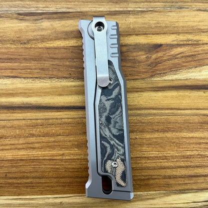 Reate EXO-M 3.25" Tanto Gravity Knife w/ Burl Camo Handle