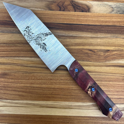 Meglio Blade Show Semi-Custom 6.5" Satin Kiritsuke w/ Lasered Phoenix & Red Primavera Handel