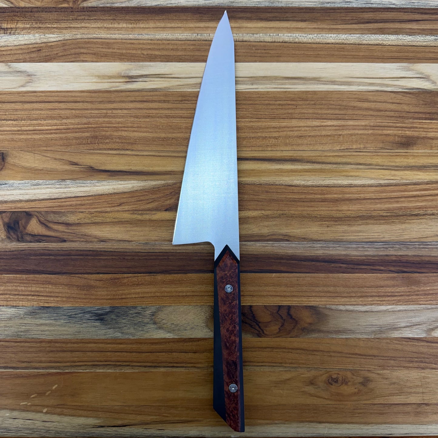 Enceladus Custom 200mm (8") K-Tip Gyuto w/ Amboyna Burl & Richlite Handle