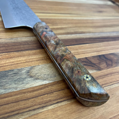 Running Man Forge Semi-Custom 210mm (8.25") Gyuto w/ Laser Engraving & Brown/Orange Maple Handle
