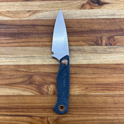 Benchmade Dacian 3.25" Fixed Blade w/ Blue Denim Micarta Handle & Brown Leather/Black Boltaron Sheath