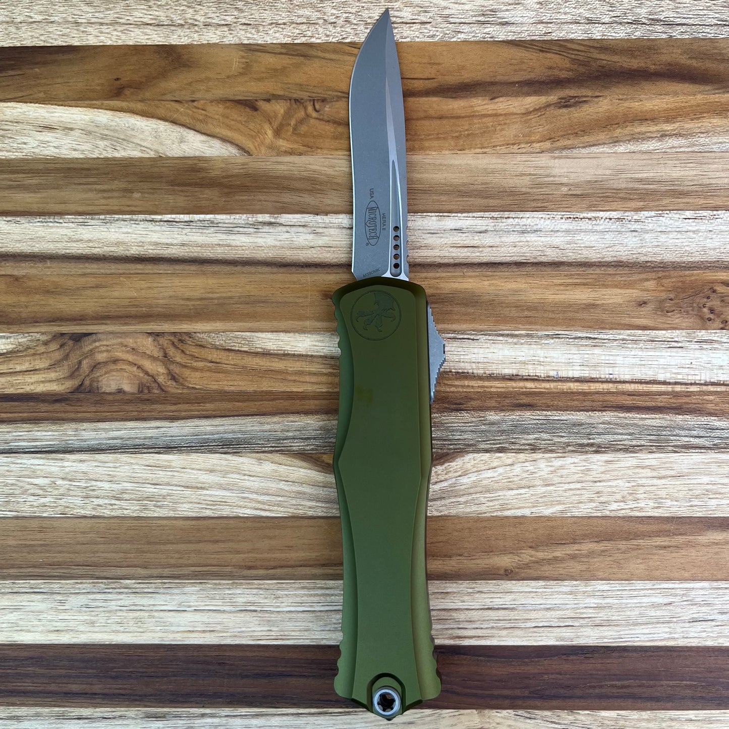 Microtech Hera II 4" Apocalyptic OTF w/ OD Green Aluminum Handle