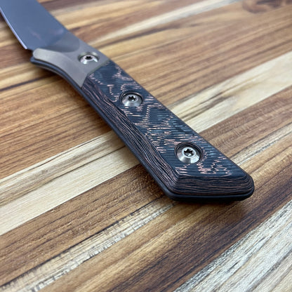 Microtech Signature Series Culinary 6.125" DLC Boning Knife w/ Bronze Titanium Bolster & Livewire Carbon Fiber Handle