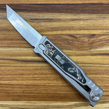 Reate EXO-M 3.25" Tanto Gravity Knife w/ Burl Camo Handle
