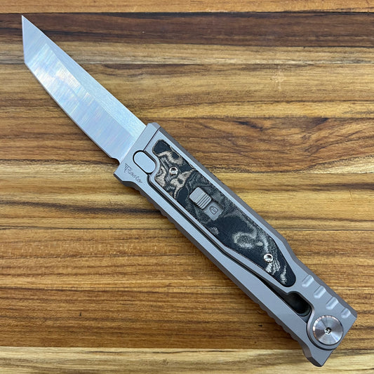 Reate EXO-M 3.25" Tanto Gravity Knife w/ Burl Camo Handle