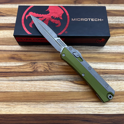 Microtech Glykon D/E Bayonet 3.75" Apocalyptic OTF Auto w/ OD Green Handle