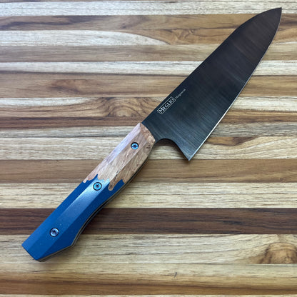 Meglio Semi-Custom 8" DLC Gyuto 2.0 w/ Blue Sparkly Resin & Maple Handle