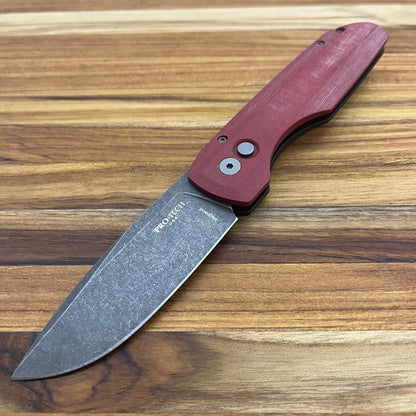 Pro-Tech Vero Synapse 3.5" Auto w/ Red Linen Micarta & Black Aluminum Handle